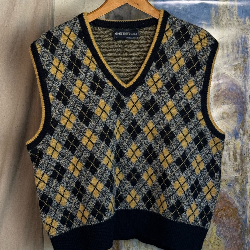 Gatsby 100% Black, Yellow/Gold, Grey, Argyle Wool Sweater Vest